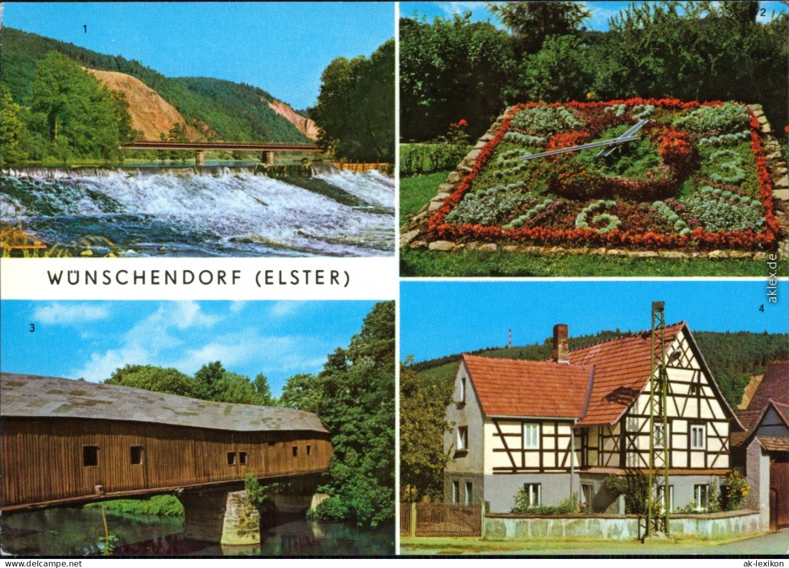 Wünschendorf (Elster) Elsterwehr, Blumenuhr, Holzdachbrücke, OT Cronschwitz 1978 - Other & Unclassified