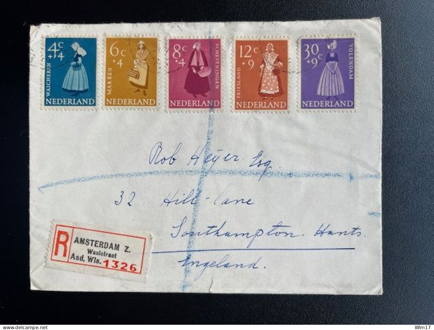 NETHERLANDS 1958 REGISTERED LETTER AMSTERDAM WAALSTRAAT TO SOUTHAMPTON UK NEDERLAND - Covers & Documents