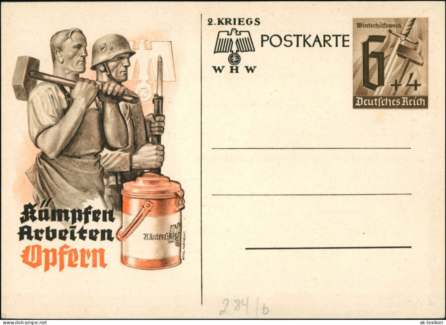  Ganzsache Winterhilfswerk 2. Kriegs WHW: Kämpfen Arbeiten Opfern 1940 - Missions