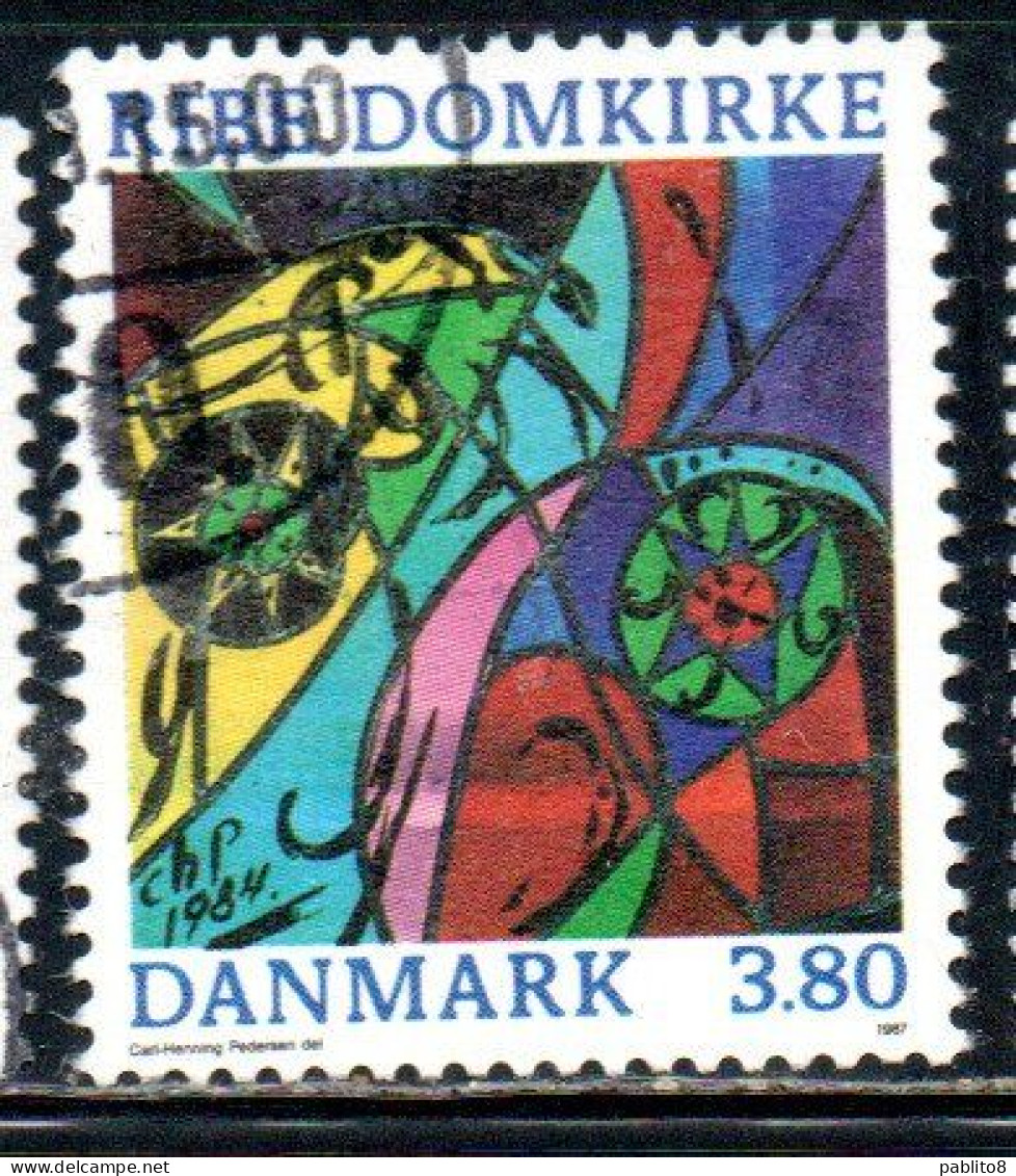 DANEMARK DANMARK DENMARK DANIMARCA 1987 RIBLE CATHEDRAL DECORATION STAINED GLASS WINDOW  3.80k USED USATO OBLITERE' - Used Stamps