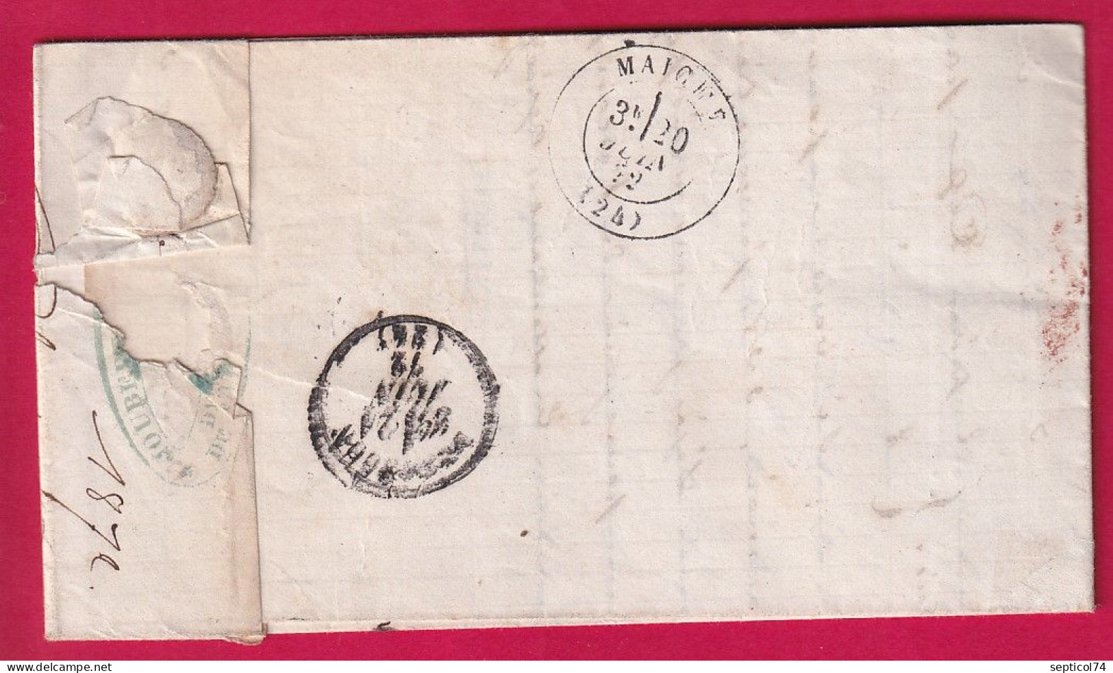 N°60 GC 6221 CHARQUEMONT DOUBS CAD TYPE 24 BLEUTE OR BLANCHEROCHE POUR BESANCON INDICE 18 EN NOIR LETTRE - 1849-1876: Période Classique