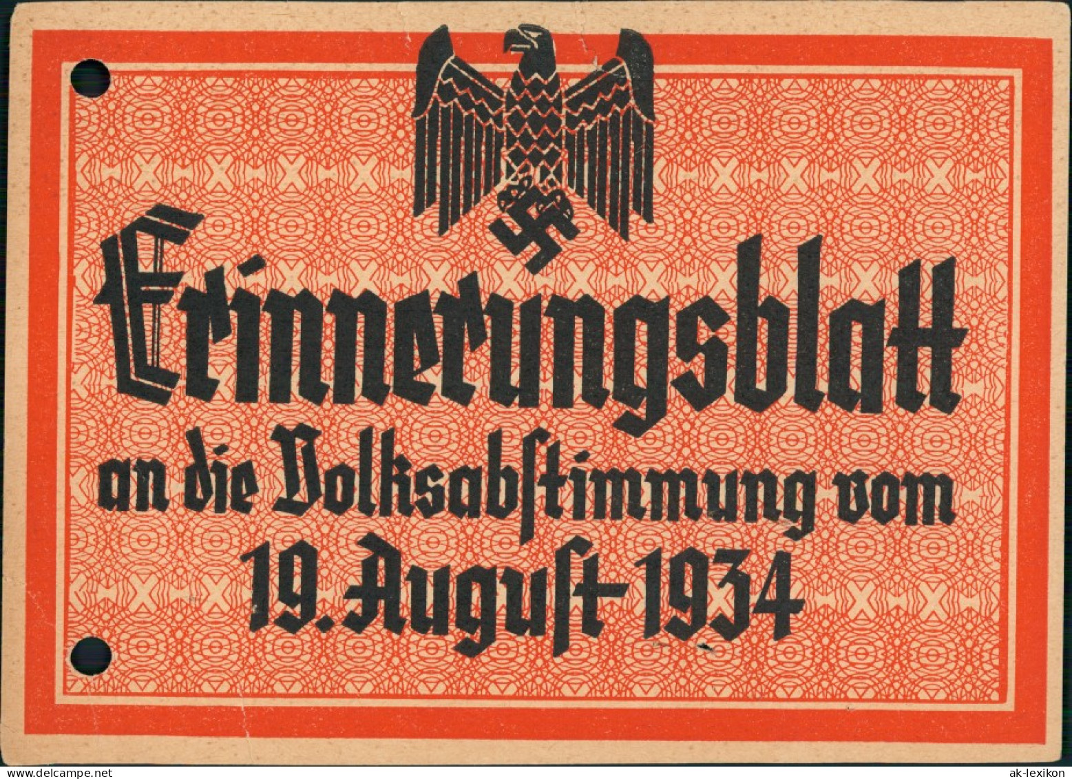 Erinnerungsblatt Voilksabstimmung 19. August 1934 - Non Classés