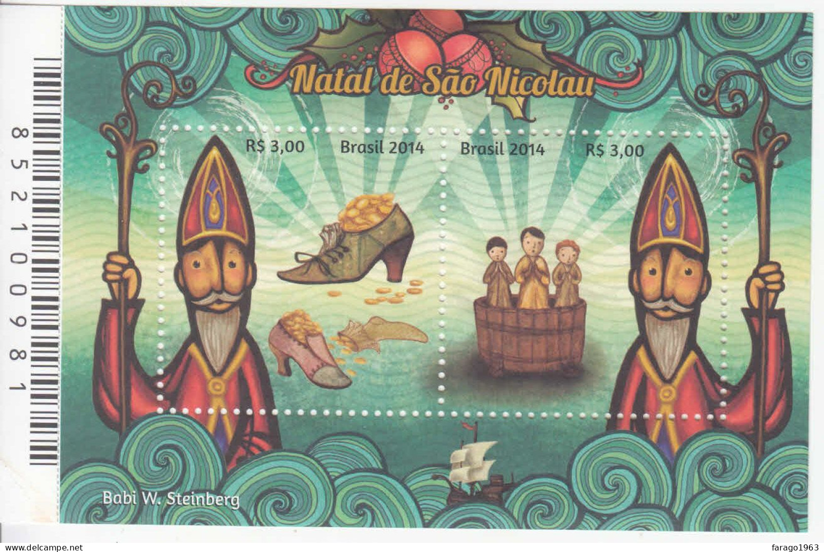 2014 Brazil Natal Christmas Noel Navidad Souvenir Sheet MNH - Unused Stamps