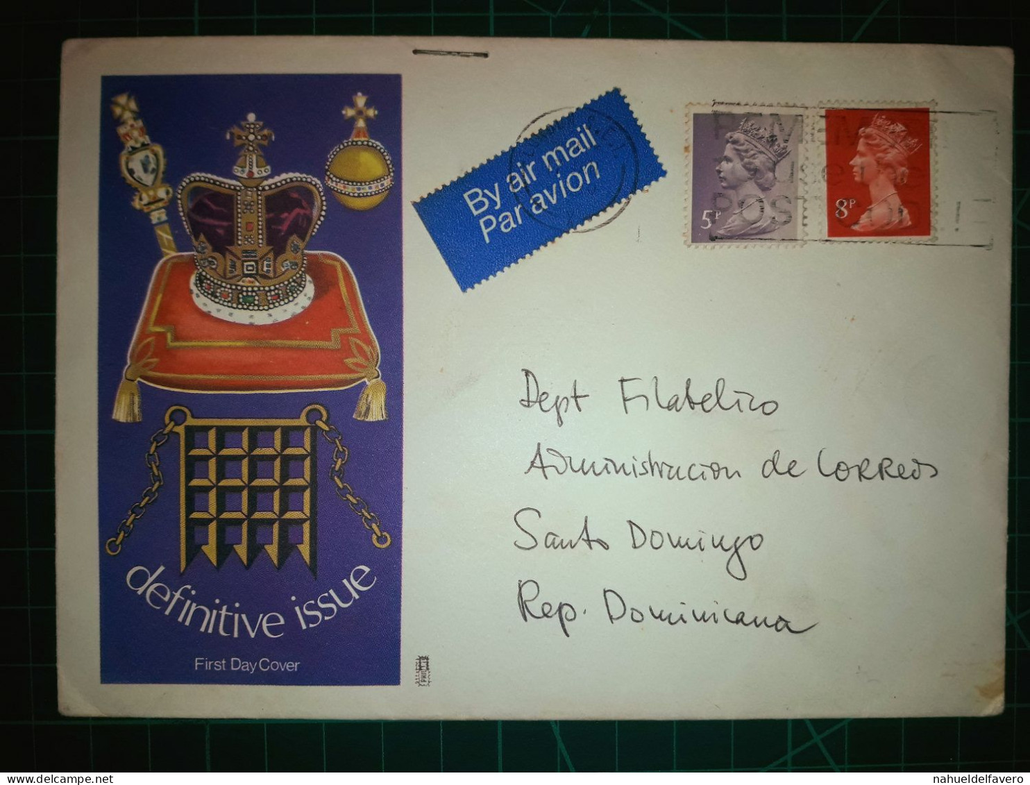 ANGLETERRE, Enveloppe FDC Commémorative De "Definitive Issue" Circulée Par Avion Vers La République Dominicaine. Cachet - 1971-1980 Em. Décimales