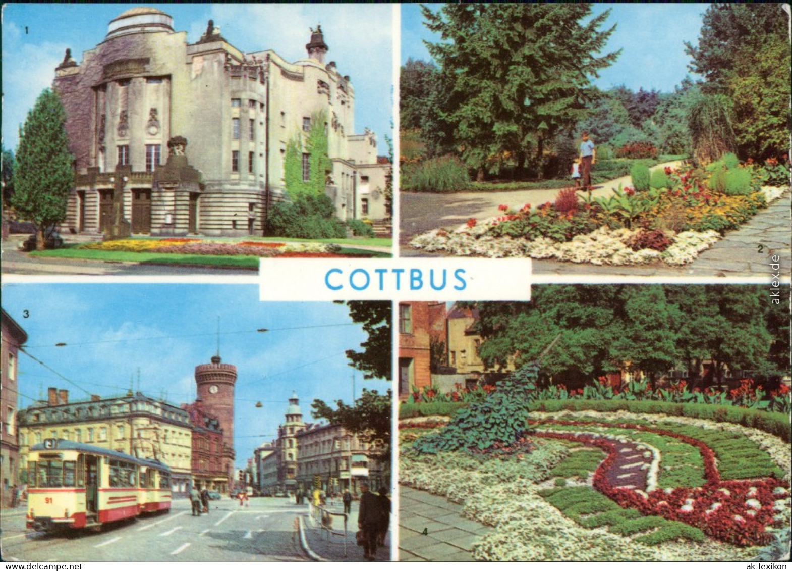 Cottbus Cho&#263;ebuz Theater, Blechenpark, Ernst-Thälmann-Platz, Blumenuhr 1969 - Cottbus