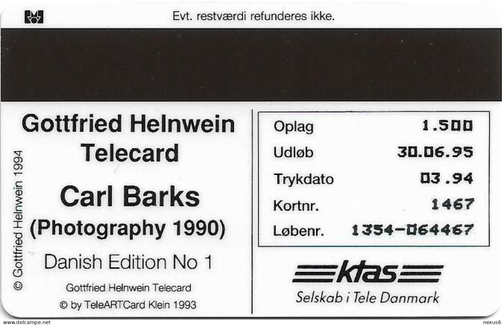 Denmark - KTAS - Carl Barks - TDKP068 - 03.1994, 1.500ex, 5kr, Used - Denemarken