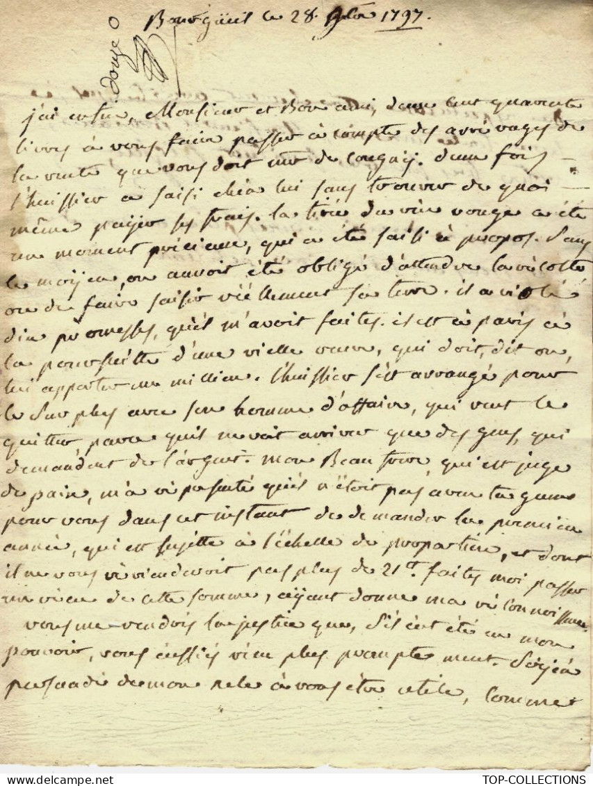 1797 LETTRE Sign. à Bourgueil Viticulteur  Pour  Hubert (de) L’Auberdière  NOBLESSE  De TOURAINE V.HISTORIQUE - Historical Documents