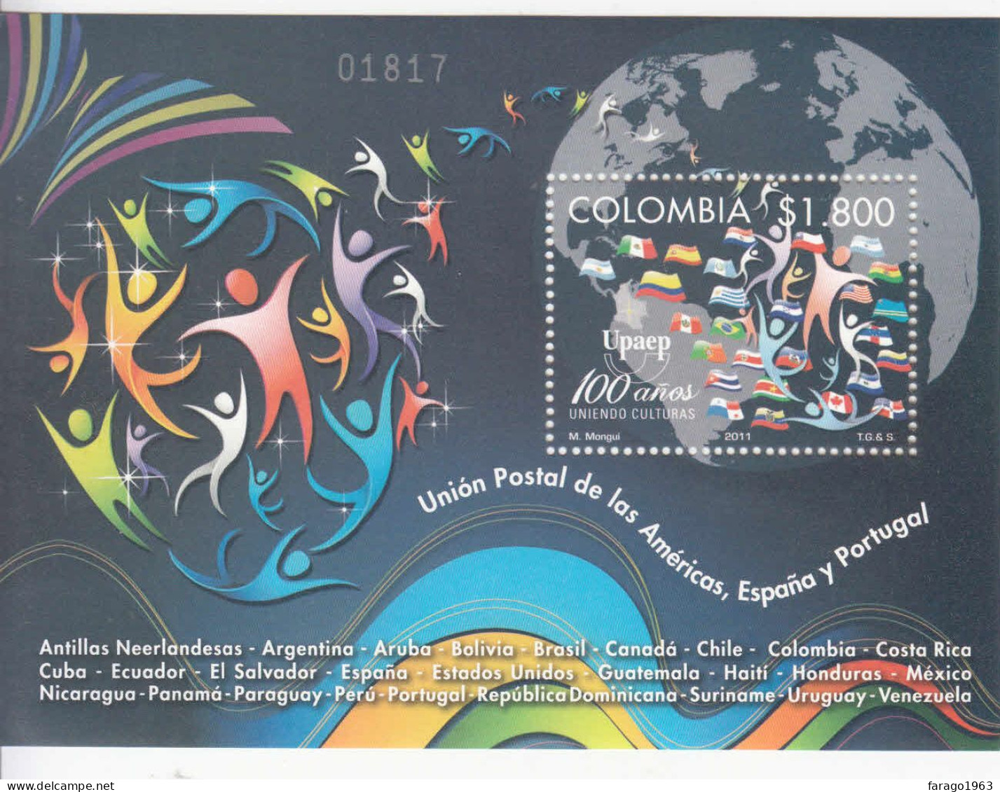 2011 Colombia Upaep Anniversary Flags  Souvenir Sheet MNH - Colombie