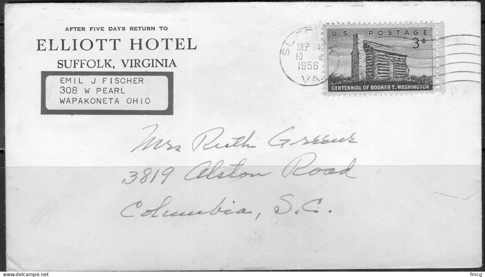 1956 Suffolk Virginia (Sep 14) Elliot Hotel - Briefe U. Dokumente