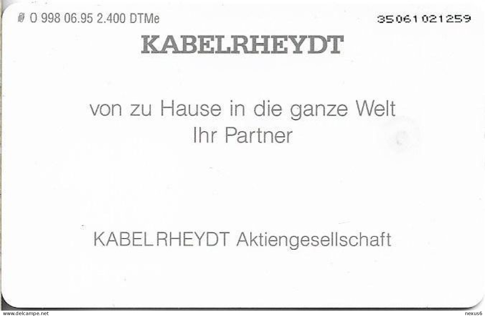 Germany - Kabel Rheydt AG (Landschaft) - O 0998 - 06.1995, 6DM, 2.400ex, Used - O-Series: Kundenserie Vom Sammlerservice Ausgeschlossen