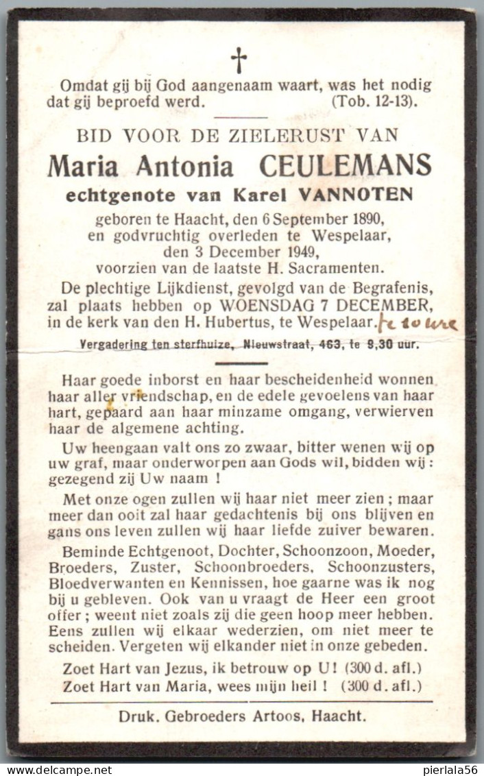 Bidprentje Haacht - Ceulemans Maria Antonia (1890-1949) Middenplooi - Andachtsbilder