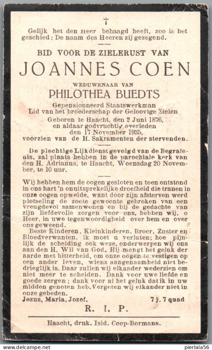 Bidprentje Haacht - Coen Joannes (1876-1935) Plooi - Devotieprenten