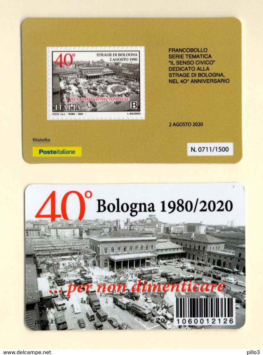 ITALIA Tessera Fil. :  40° Anniv. Della Strage Di Bologna - 1 Val. - Tiratura  1500 Pz.  Del  2.08.2020 - Philatelic Cards