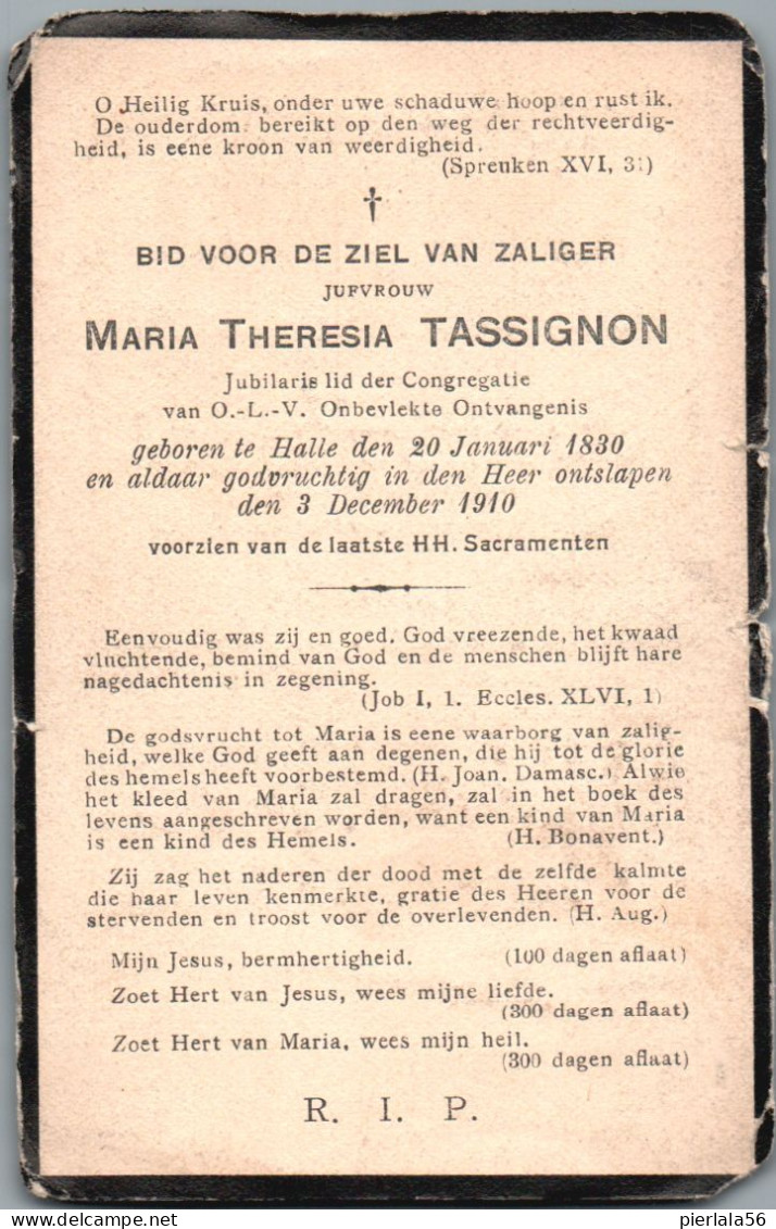 Bidprentje Halle - Tassignon Maria Theresia (1830-1910) - Images Religieuses