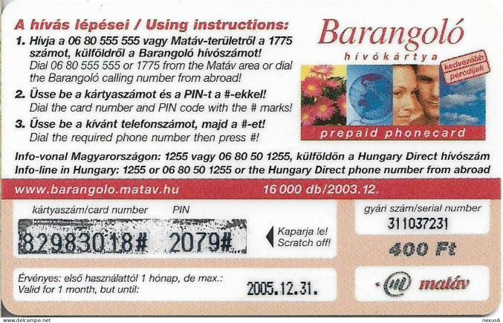 Hungary - Matáv - Barangolo MALÉV II - MALÉV Boeing 737-700, 12.2003, Remote Mem. 400Ft, 3.200ex, Used - Hongrie