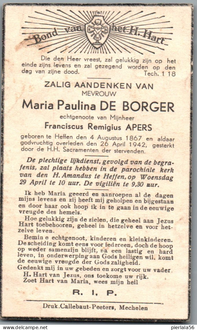 Bidprentje Heffen - De Borger Maria Paulina (1867-1942) - Devotieprenten