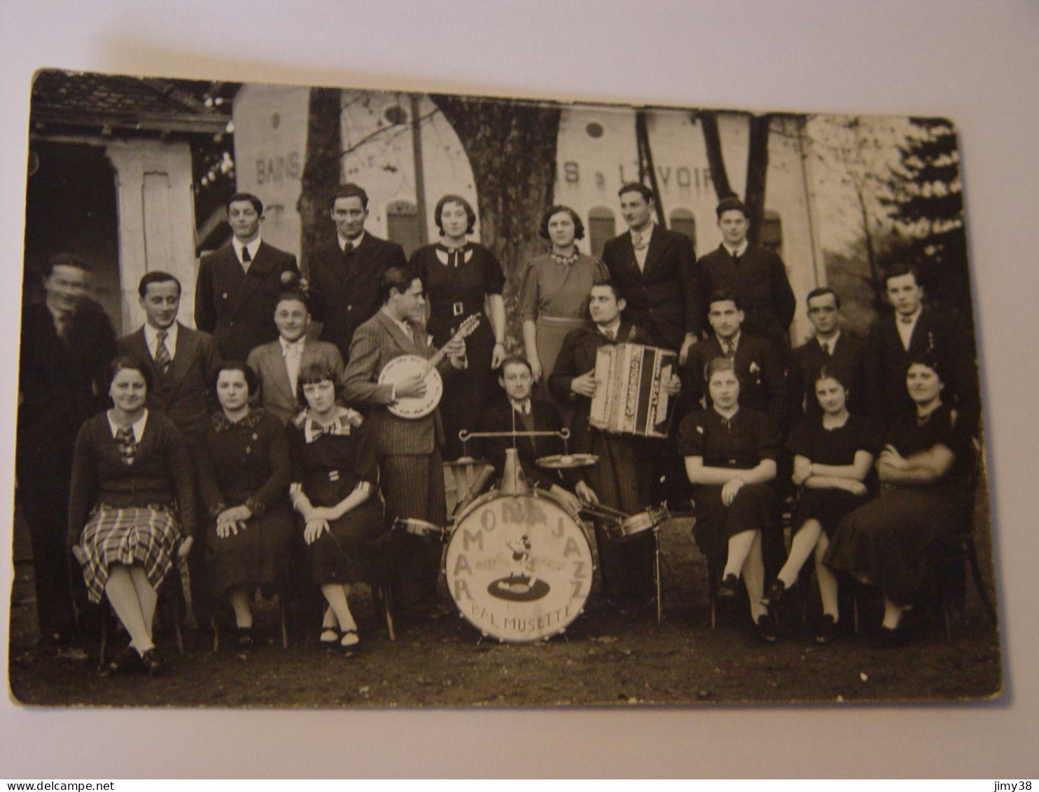 CARTE PHOTO GROUPE DE MUSICIENS RAMON JAZZ BAL MUSETTE ACORDEON CAVAGNOLO LYON ANIMEE A LOCALISER - A Identifier