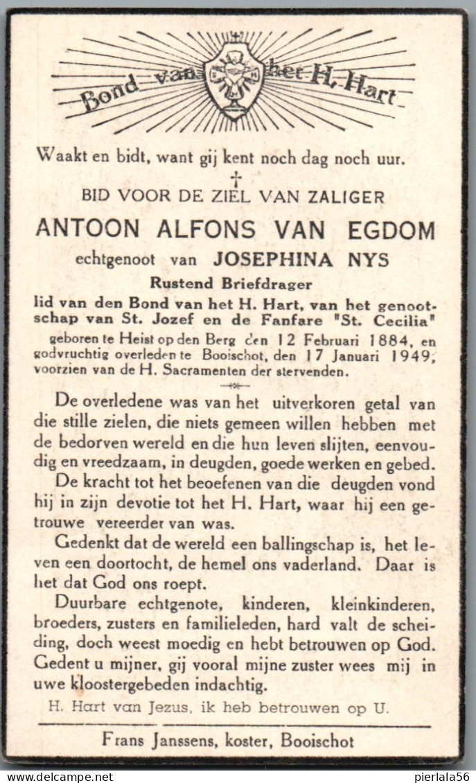 Bidprentje Heist-o/d-Berg - Van Egdom Antoon Alfons (1884-1949) - Images Religieuses