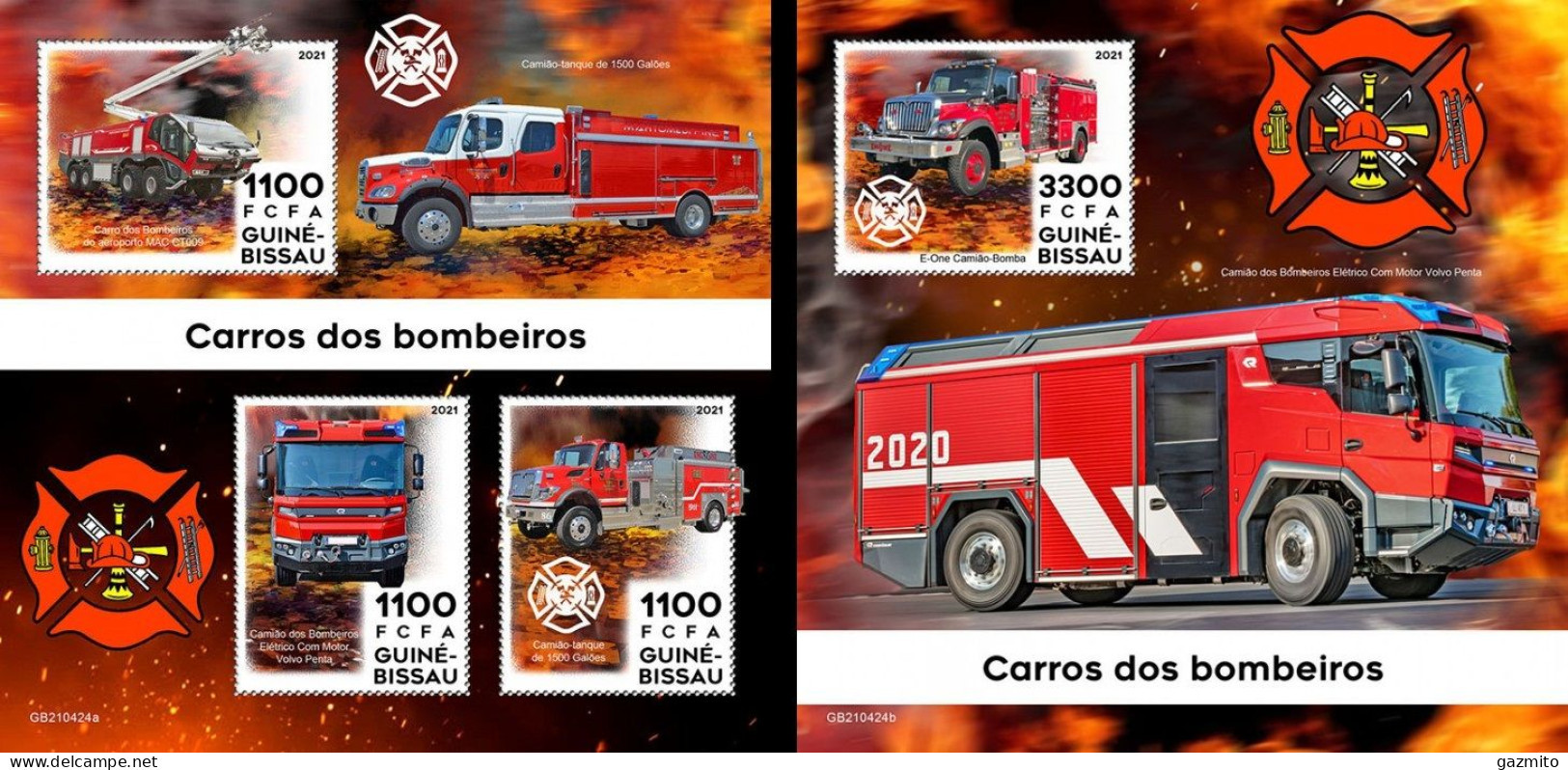 Guinea Bissau 2021, Fire Engine I, 4val In BF +BF - Guinée-Bissau