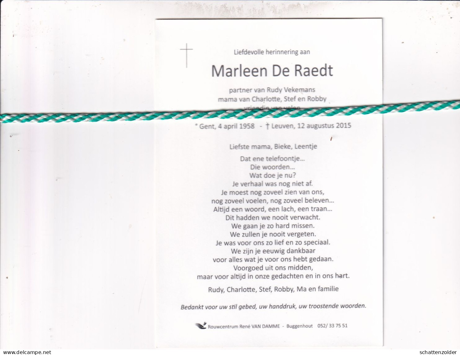 Marleen De Raedt-Vekemans, Gent 1958, Leuven 2015. Foto - Obituary Notices