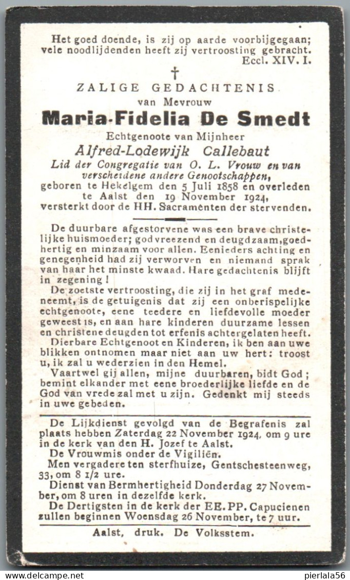 Bidprentje Hekelgem - De Smedt Maria Fidelia (1858-1924) - Devotieprenten