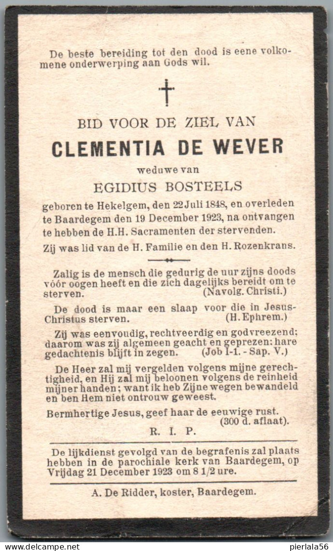 Bidprentje Hekelgem - De Wever Clementia (1848-1923) Hoekplooi - Santini