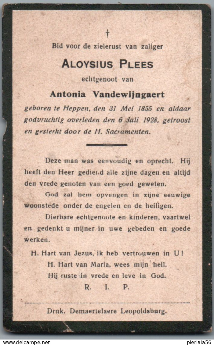 Bidprentje Heppen - Plees Aloysius (1855-1928) Hoekplooi - Images Religieuses