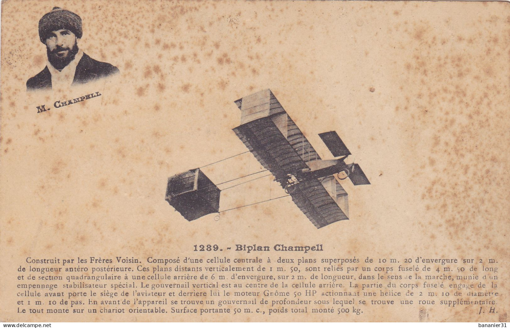 CPA CHAMPELL Son BIPLAN - Avion Aviateur - ....-1914: Precursors