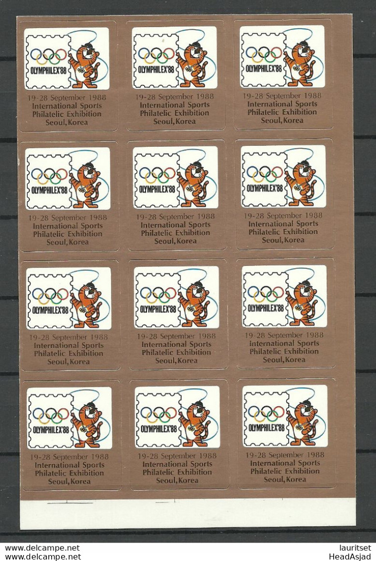 Korea 1988 Seoul Ausstellung Int. Sports Philatelic Exhibition Stickers Aufklebers Unused - Briefmarkenausstellungen