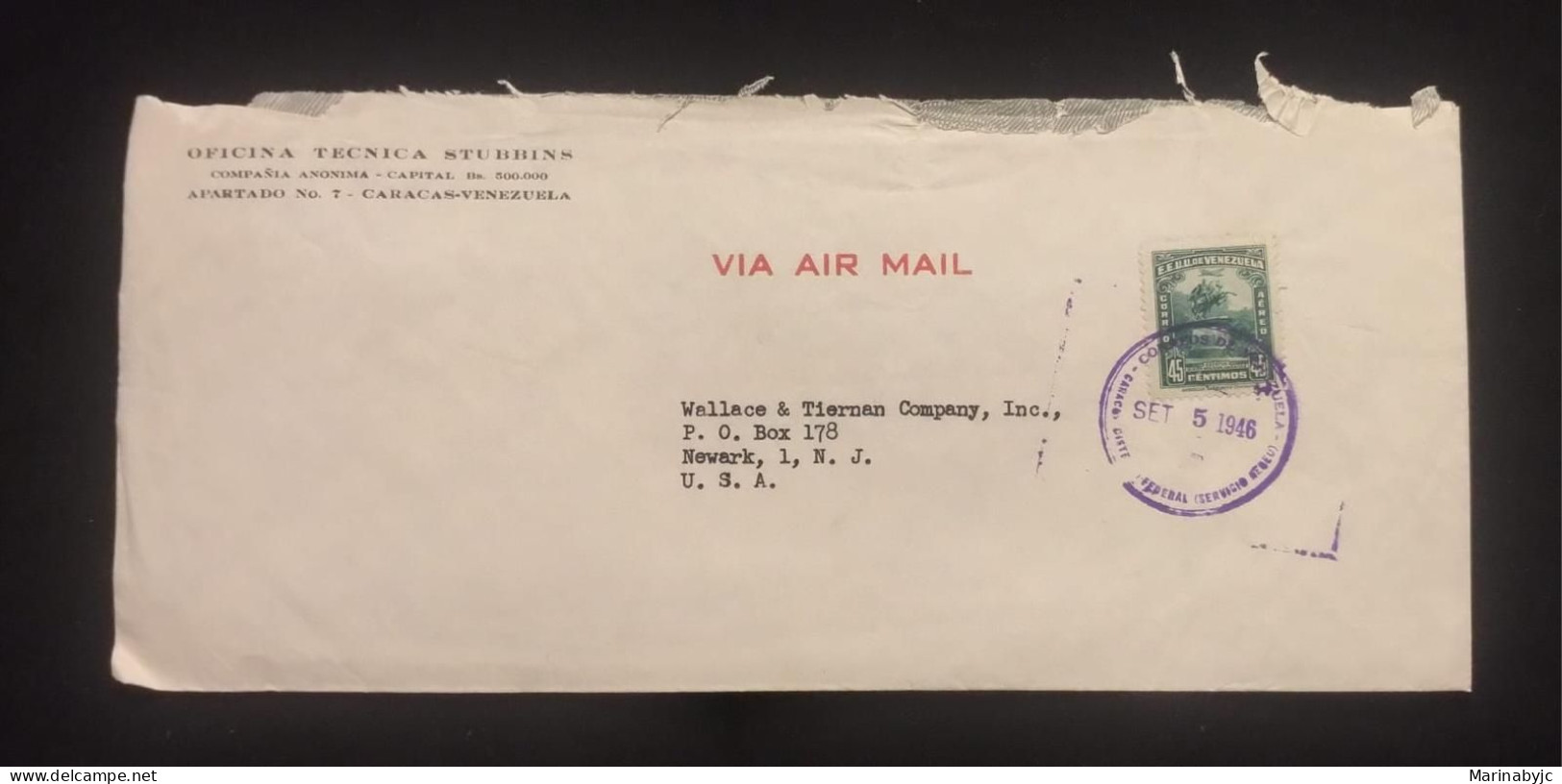 C) 1946. VENEZUELA. AIRMAIL ENVELOPE SENT TO USA. 2ND CHOICE - Autres - Amérique