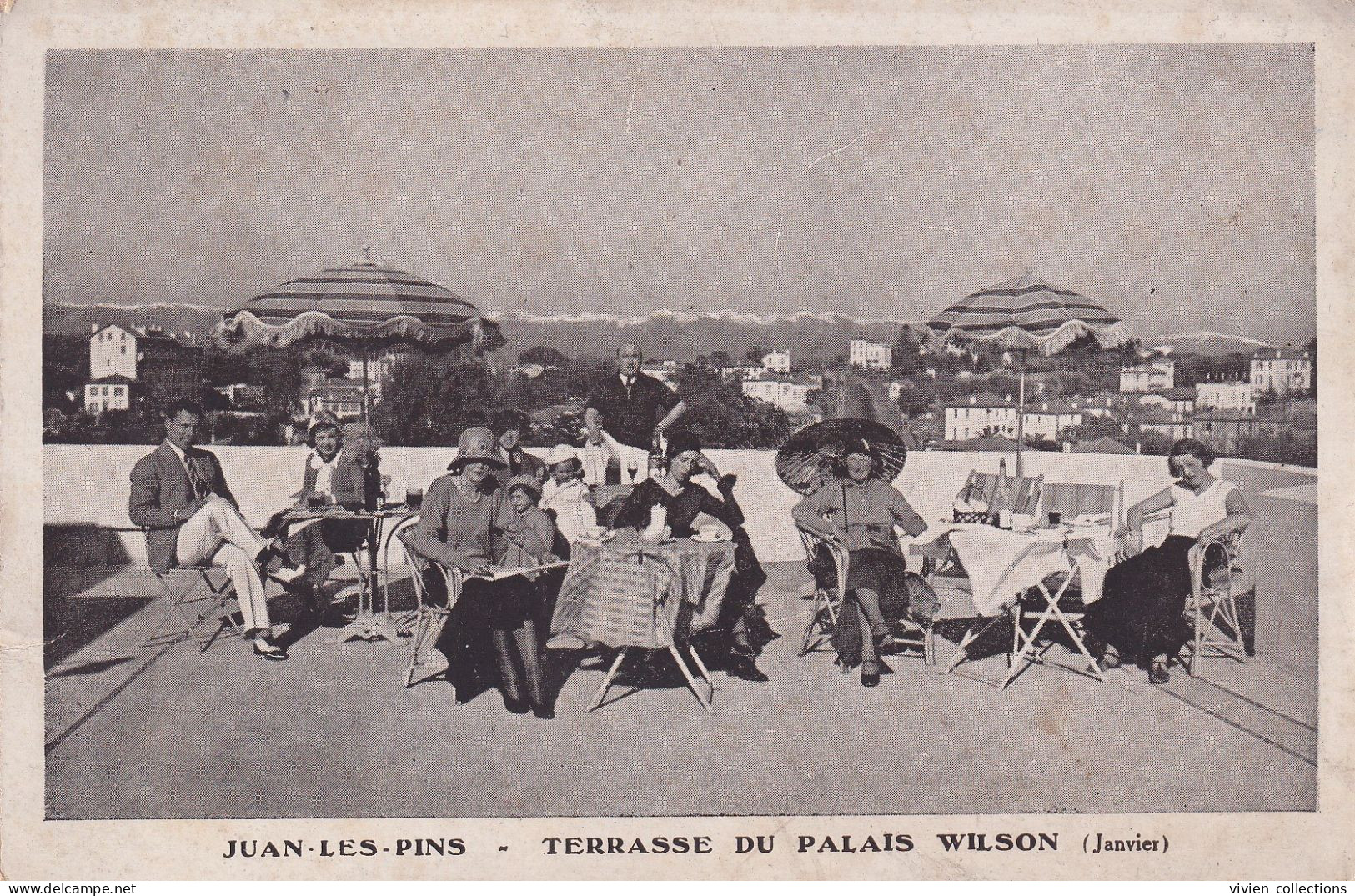 Juan Les Pins (06 Alpes Maritimes) Terrasse Du Palais Wilson En Janvier - édit. Gimello Carte Publicitaire - Juan-les-Pins