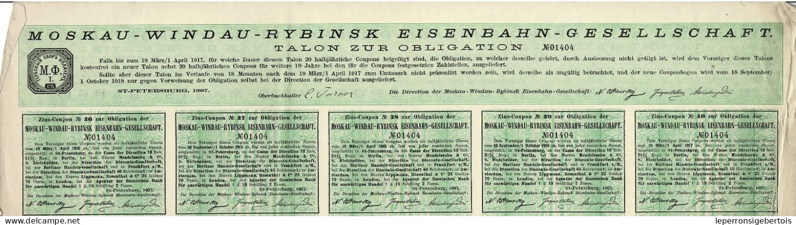 Obligation De 1907 - Obligation Mark Der Moskau-Windau-Rybinsk - Eisenbahn - Russie