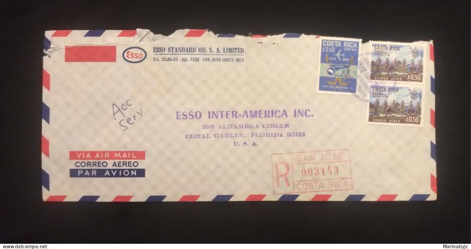 C) 1946. COSTA RICA. AIRMAIL ENVELOPE SENT TO USA. MULTIPLE STAMPS. 2ND CHOICE - America (Other)