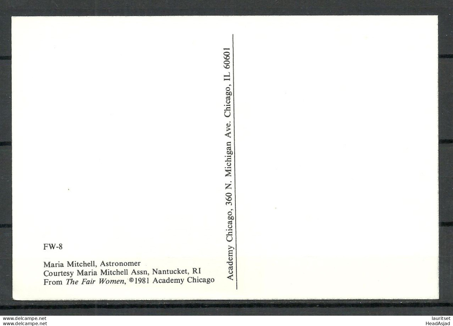 1981 Post Card Maria Mitchell, Astronomer, Librarian, Naturalist. Unused. Printed In USA - Berühmt Frauen