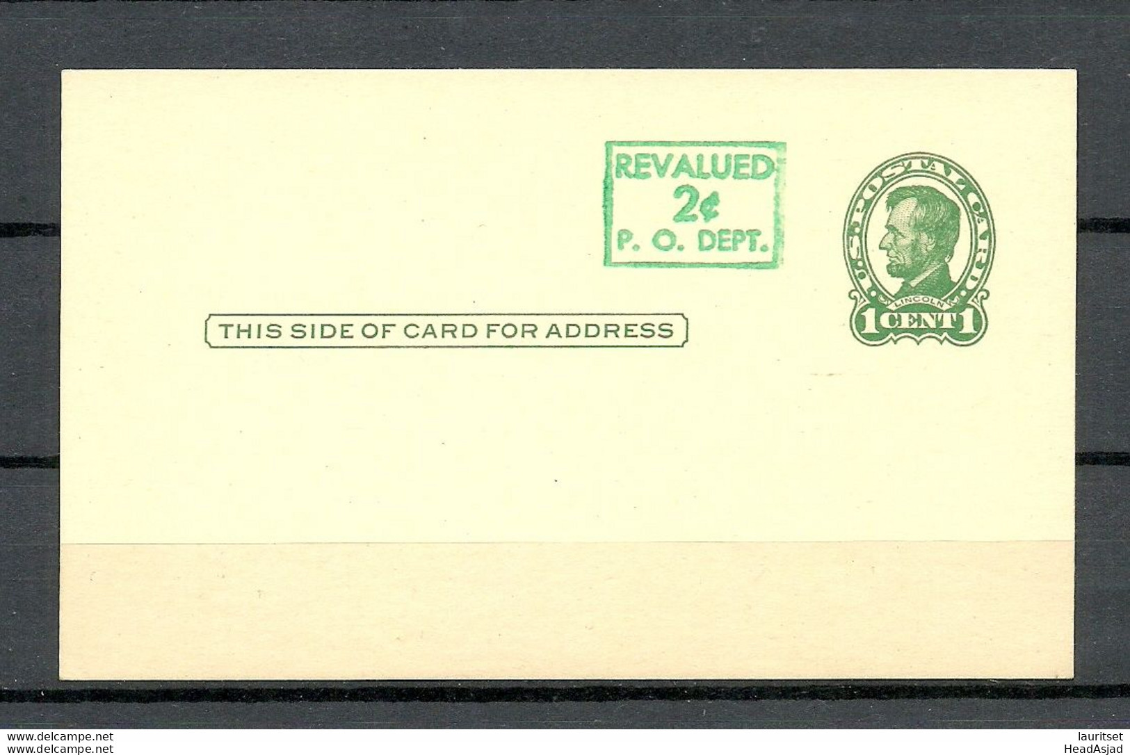 USA - 1 Cent A. Lincoln Stationery Card Gansache OPT REVALUED 2 C., Unused - Other & Unclassified