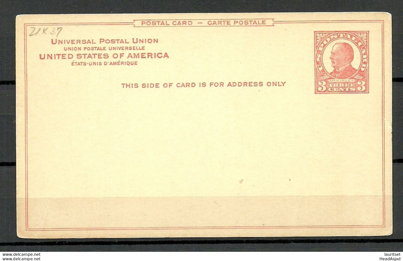 USA Stationery Card 3 C. McKinley, Unused - Autres & Non Classés