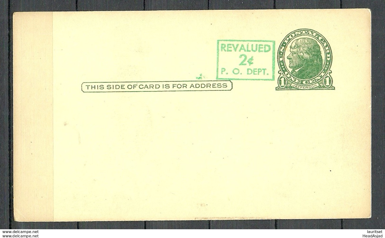 USA 1952 Postal Stationery Stamped Postal Card Ganzsache 1c Revalued 2c - Jefferson Unused - 1941-60