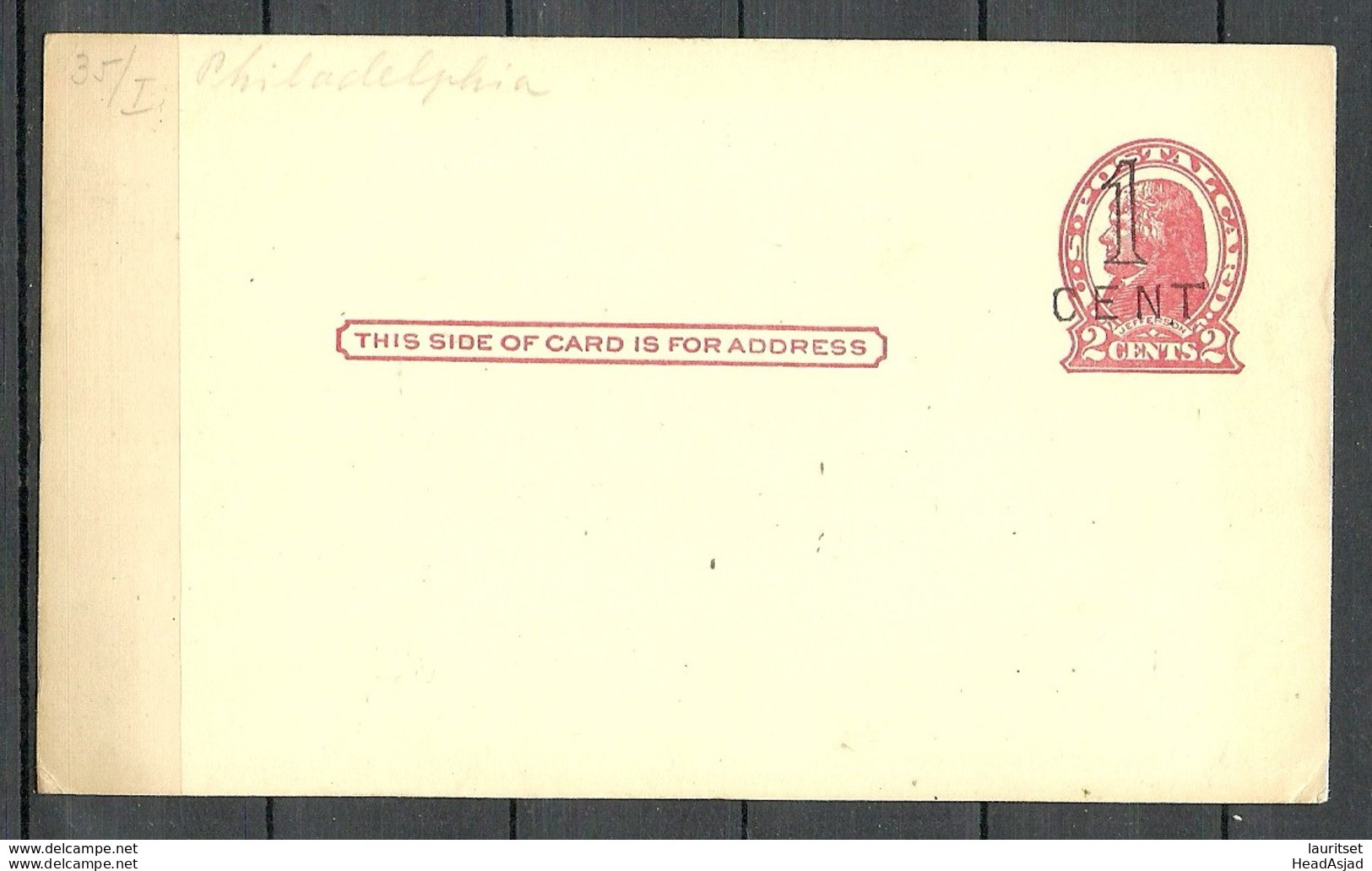 USA Scott UX32 Philadelphia Surcharge UPSS S44 33 Mint 2c Jefferson Postal Card Unused - 1901-20
