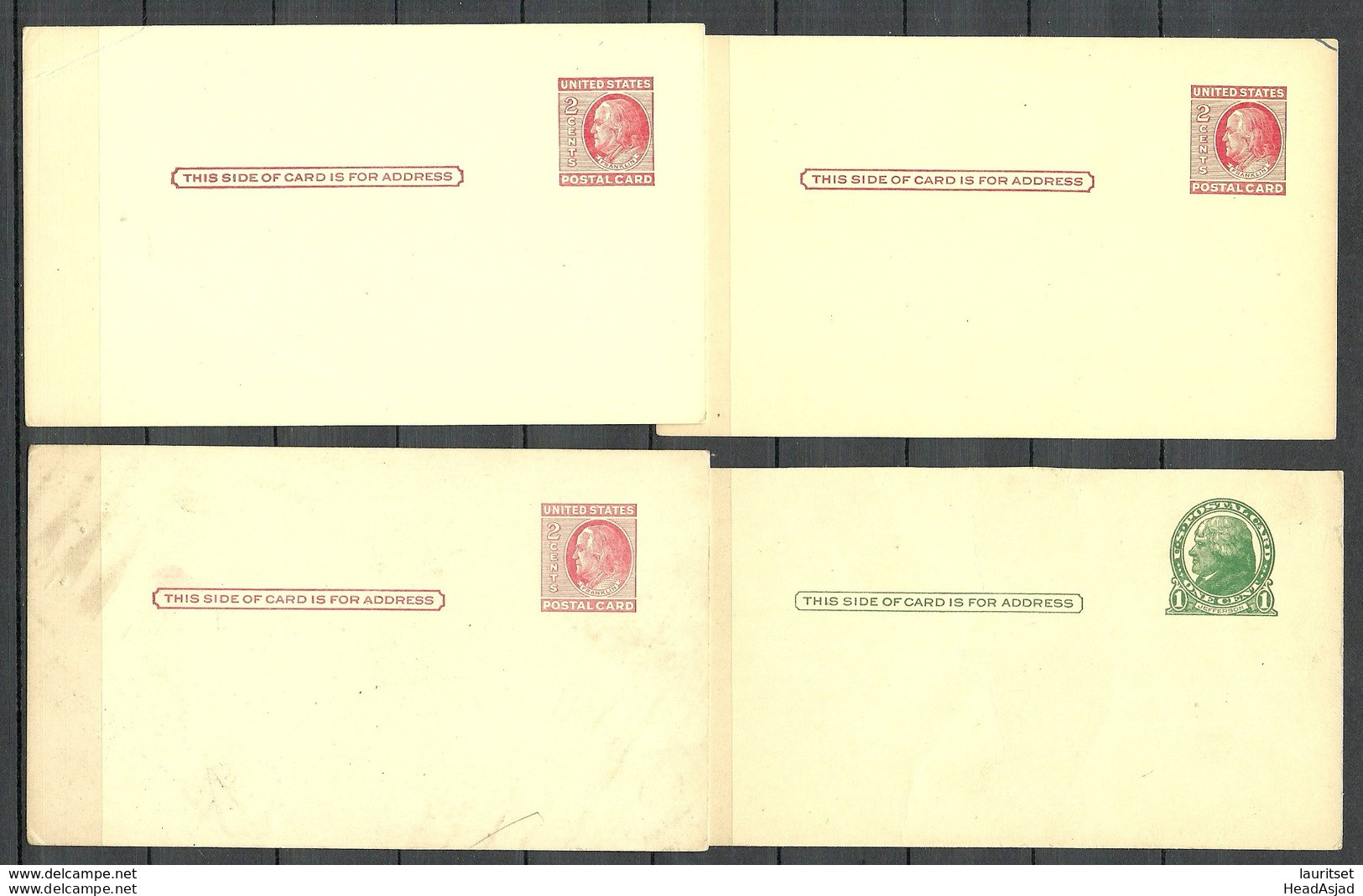 USA 1952 , 4 X Postal Stationery Stamped Postal Card Ganzsache Jefferson & Franklin Unused - 1941-60
