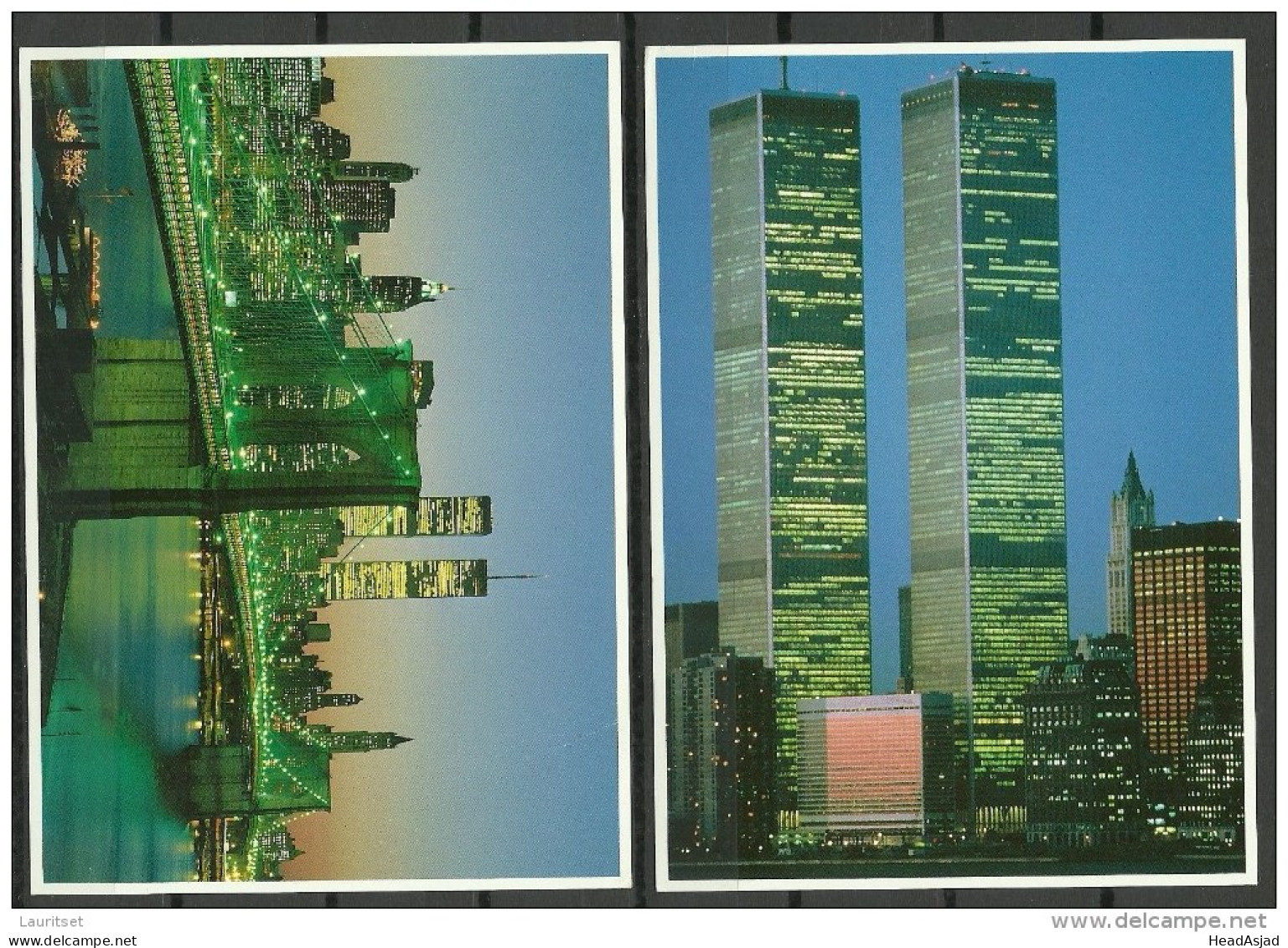 USA 1985 = 2 Post Cards World Trade Center Brooklyn Bridge Manhattan Unused - World Trade Center