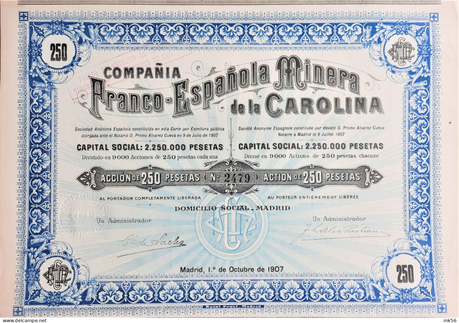 Compania Franco-Espanola Minera De La Carolina - Madrid - 1907 - Mines