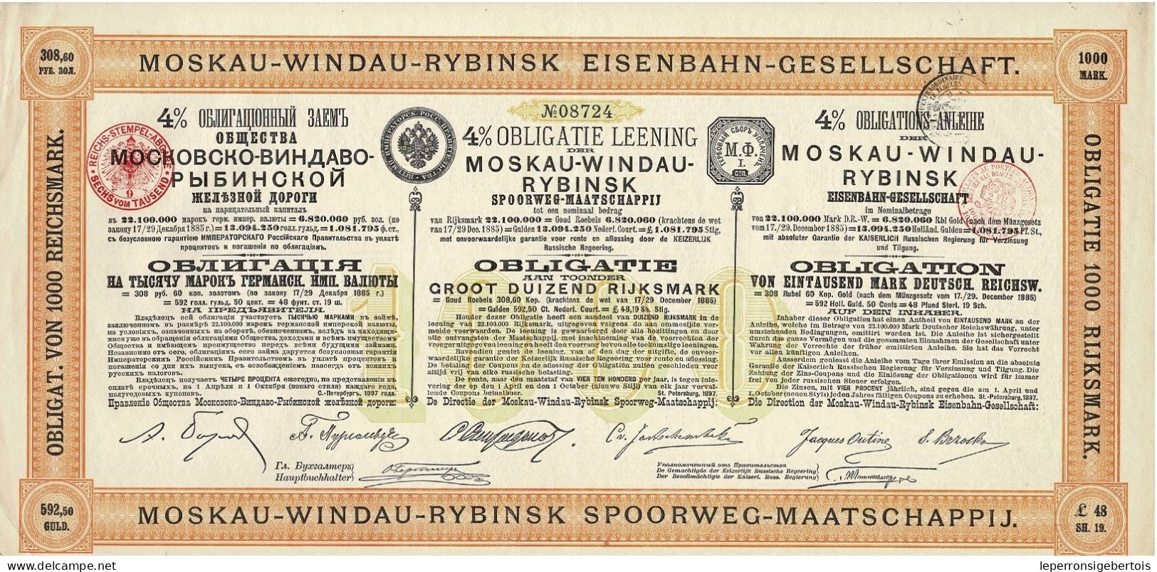 Obligation De 1907 - Obligation Mark Der Moskau-Windau-Rybinsk - Eisenbahn - Russia