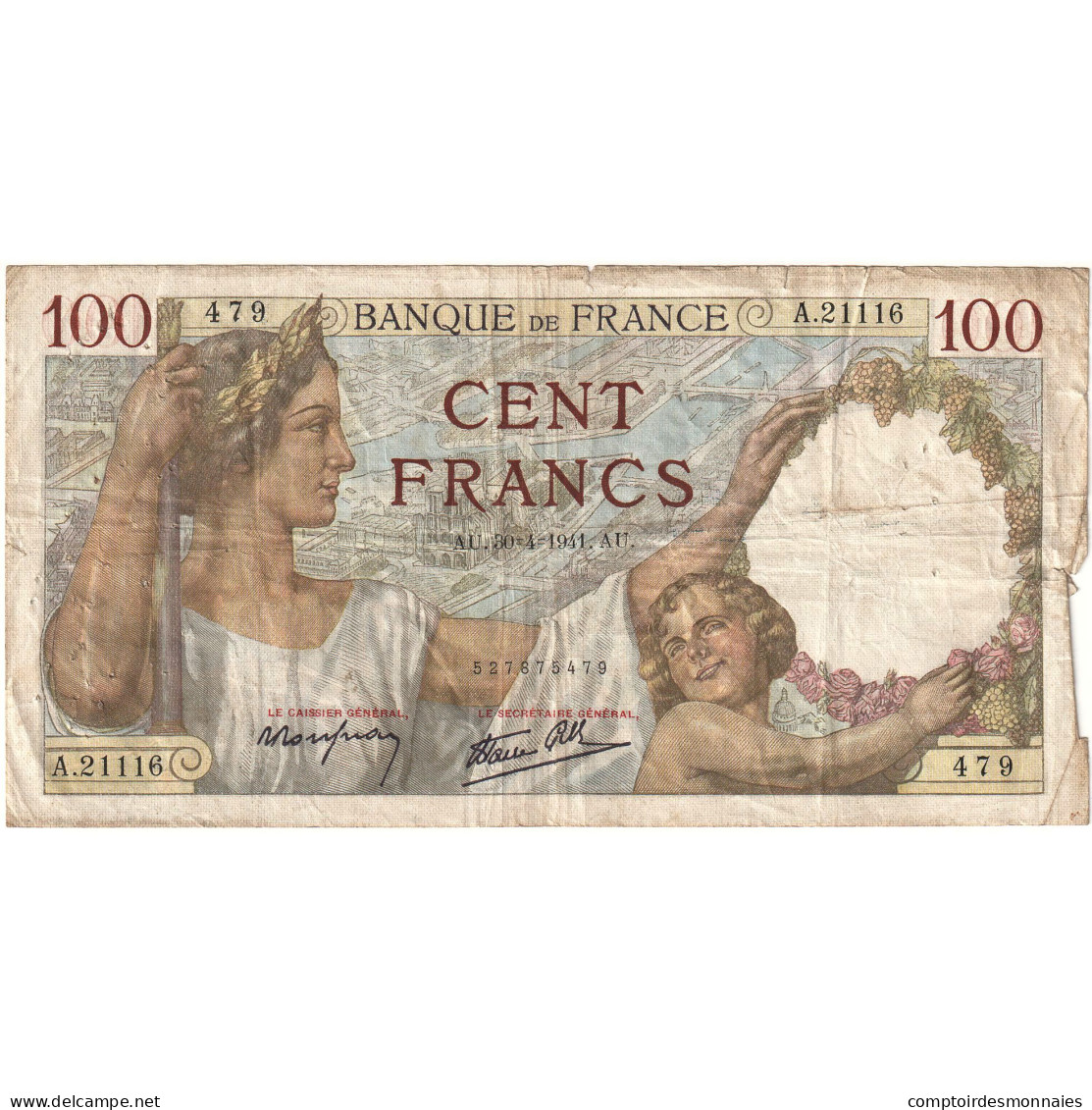 France, 100 Francs, Sully, 1941, A.21116 479, TB, Fayette:26.52, KM:94 - 100 F 1939-1942 ''Sully''