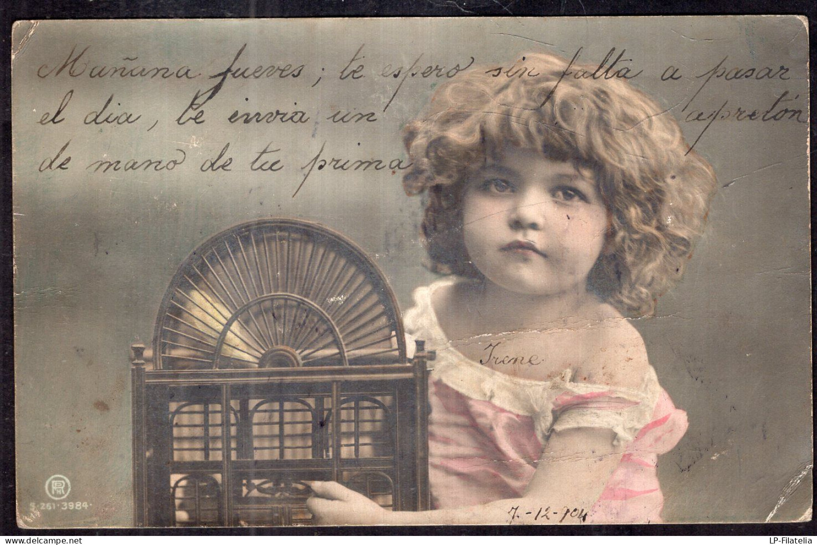 Argentina - 1904 - Children - Colorized - Little Girl Holding A Birdcage - Portraits