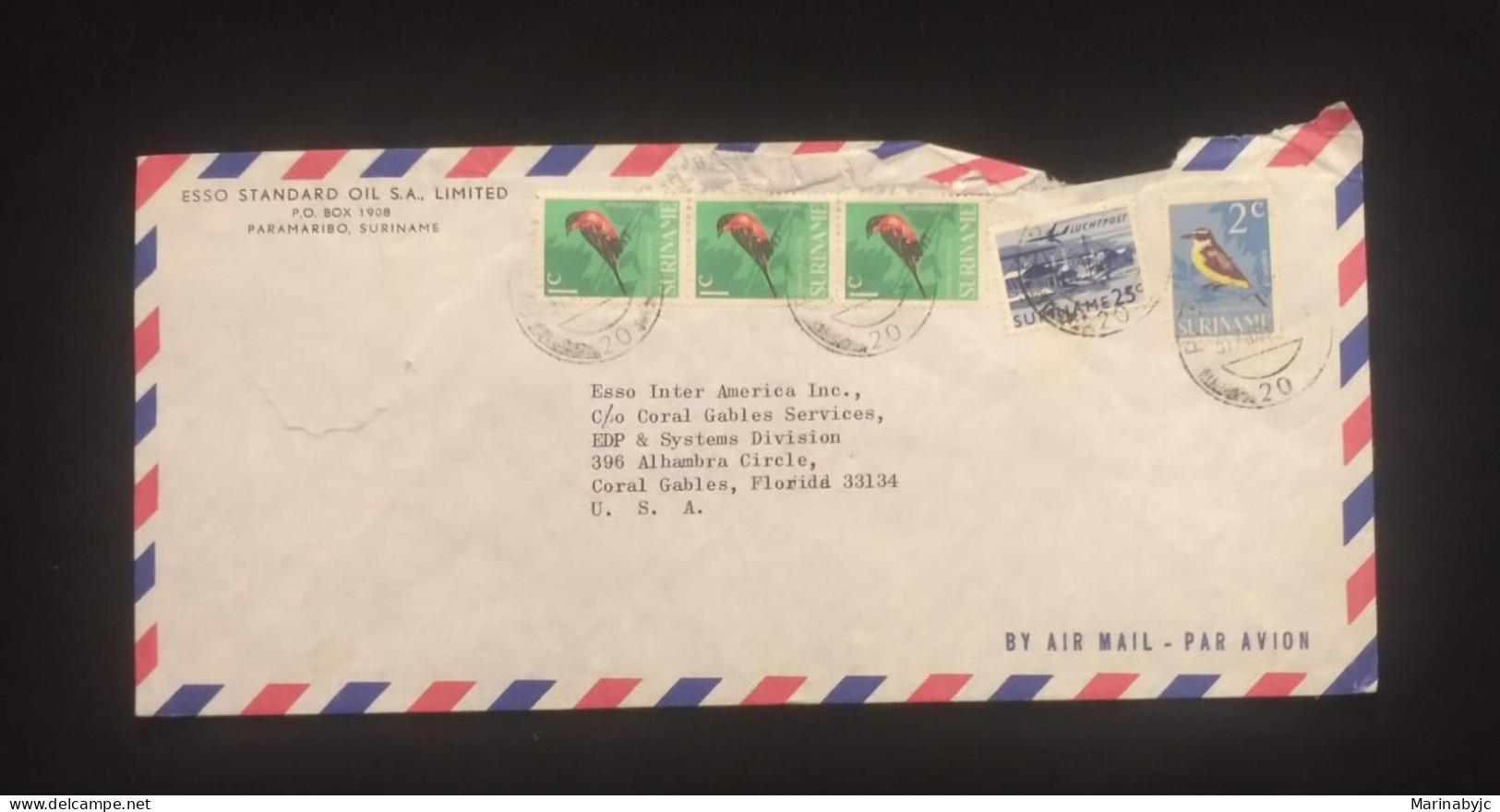 C) 1968. SURINAME. AIRMAIL ENVELOPE SENT TO USA. MULTIPLE STAMPS. 2ND CHOICE - Autres - Amérique