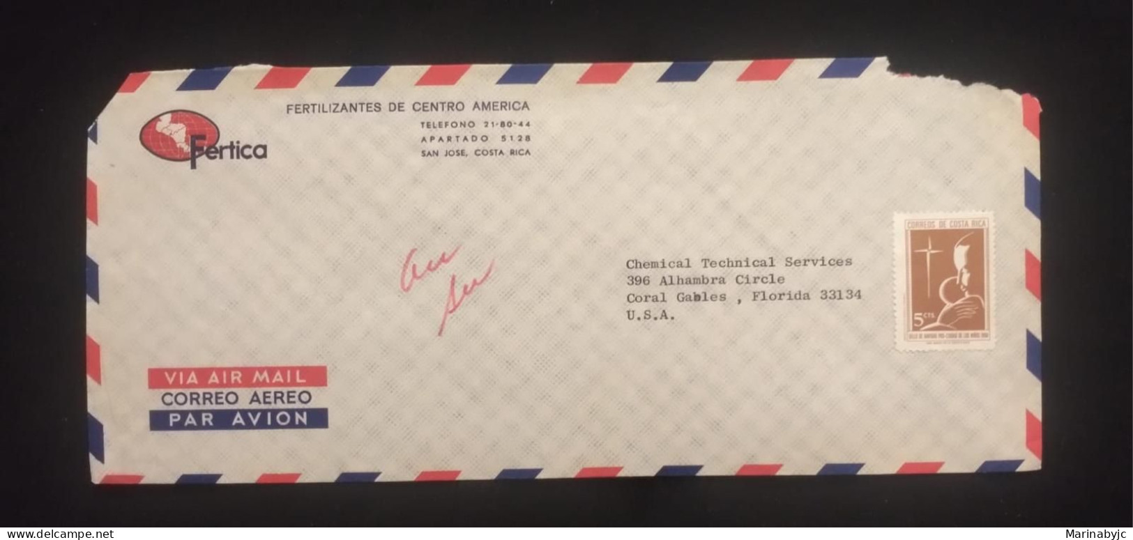 C) 1968. COSTA RICA. AIRMAIL ENVELOPE SENT TO USA. 2ND CHOICE - America (Other)