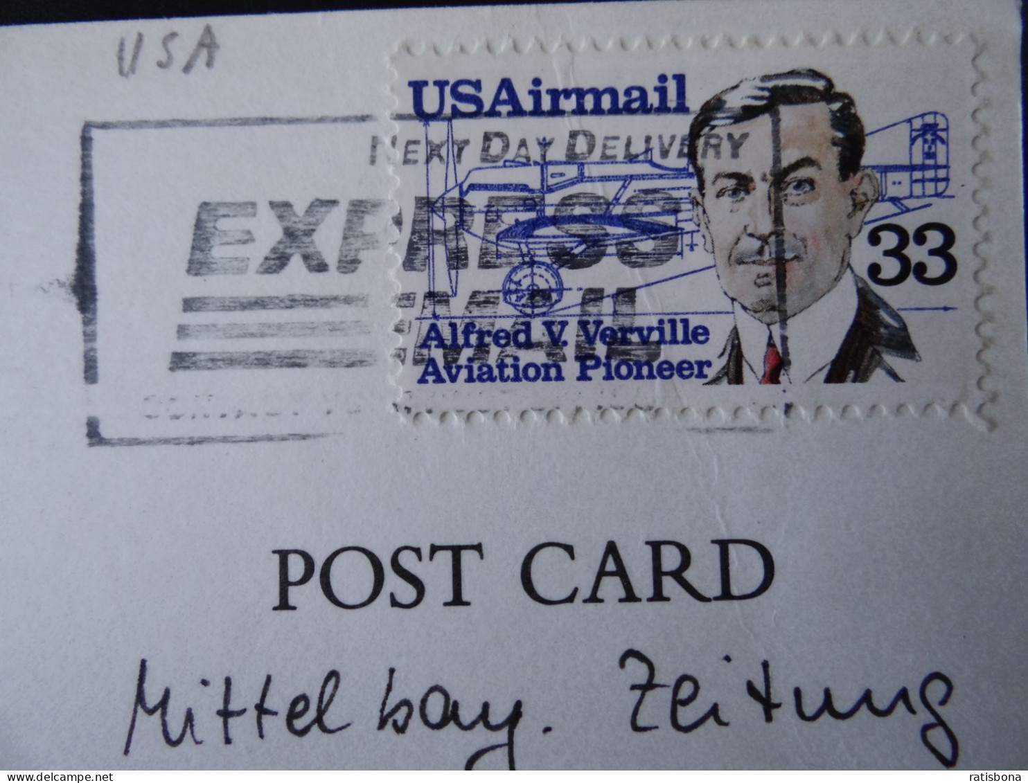 Postkarte: Alfred V. Verville, Avitation Pioneer - US Airmail 33 Ct - Toronto Kanada - Airplanes