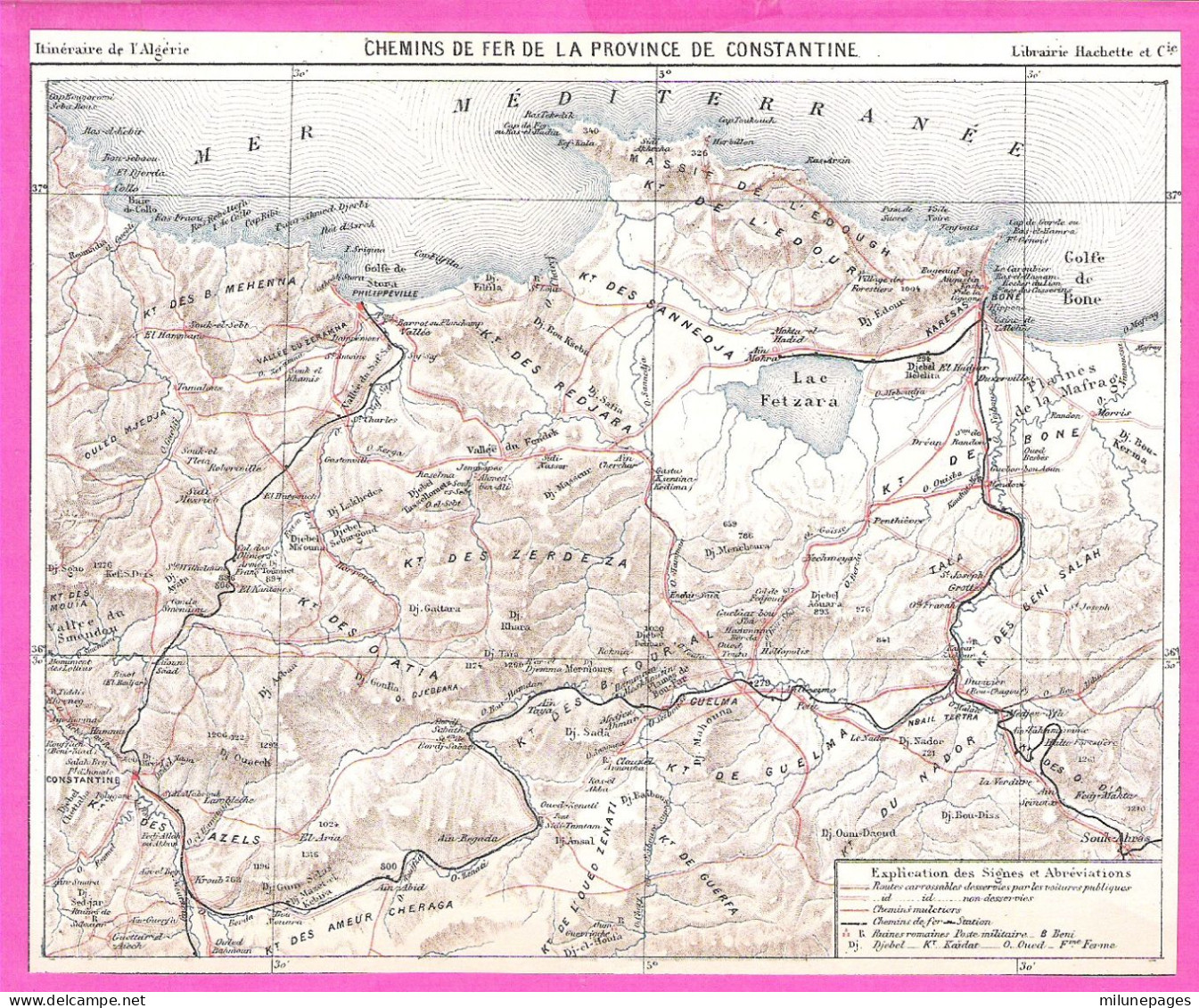Carte Des Lignes De Chemin De Fer De La Province De Constantine En Algérie Vers 1910 Par Hachette - Geographical Maps