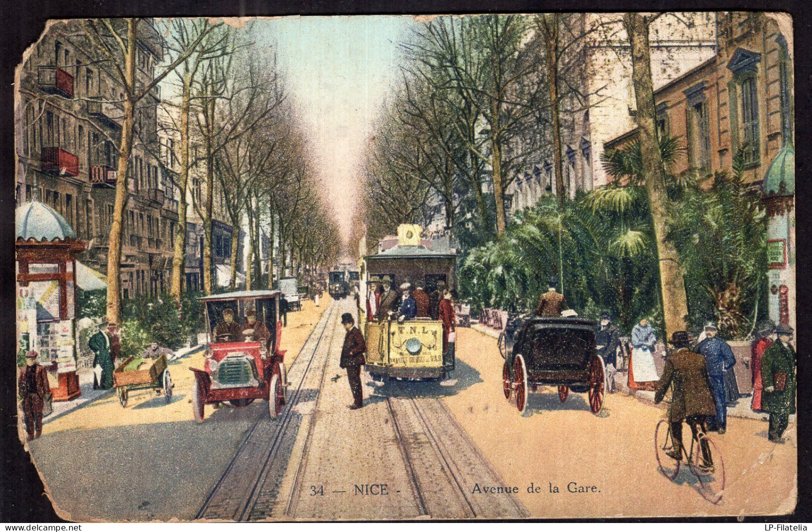 France - 1913 - Nice - Avenue De La Gare - Transport Urbain - Auto, Autobus Et Tramway