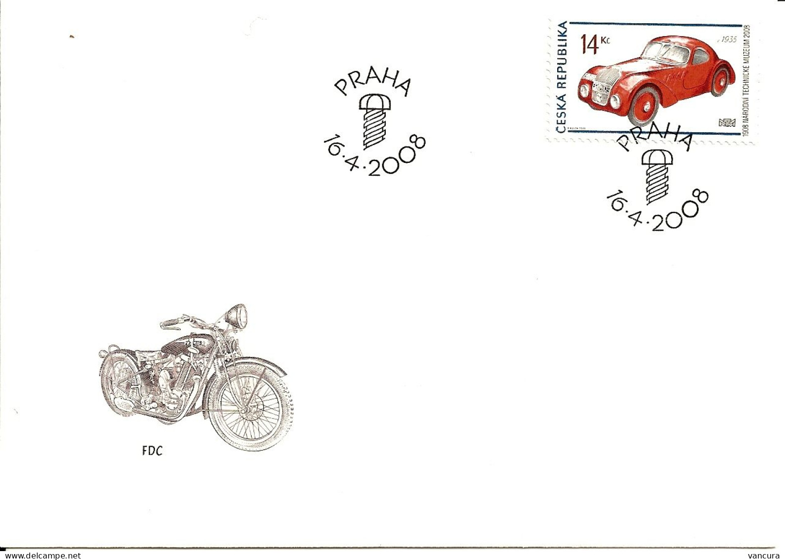 FDC 557 Czech Republic JAWA 750 Sport Car 2008 Motorcycle - Auto's